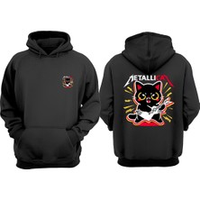 The Wert Unisex Metallıca Cat Red Tasarım Ön Arka Baskılı Normal Kalıp Siyah Sweatshirt