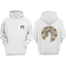 The Wert Unisex Kedi Tasarım Ön Arka Baskılı Normal Kalıp Beyaz Sweatshirt