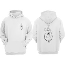 The Wert Unisex Hand Eyes Tasarım Ön Arka Baskılı Normal Kalıp Beyaz Sweatshirt