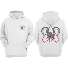 The Wert Unisex Ücgen Icinde Boynuzlu Seytan Tasarım Ön Arka Baskılı Normal Kalıp Beyaz Sweatshirt