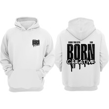 The Wert Unisex Doğuştan Yaratıcı Tasarım Ön Arka Baskılı Normal Kalıp Beyaz Sweatshirt
