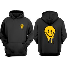 The Wert Unisex Eriyen Gülen Yüz Tasarım Ön Arka Baskılı Normal Kalıp Siyah Sweatshirt