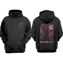 The Wert Unisex Cıglık Kedi Tasarım Ön Arka Baskılı Normal Kalıp Siyah Sweatshirt