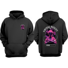 The Wert Unisex Vırtual Realıty Tasarım Ön Arka Baskılı Normal Kalıp Siyah Sweatshirt