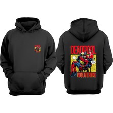 The Wert Unisex Dead Pool Wolverıne Kucak Tasarım Ön Arka Baskılı Normal Kalıp Siyah Sweatshirt
