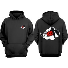 The Wert Unisex Itachi Uchiha Tasarım Ön Arka Baskılı Normal Kalıp Siyah Sweatshirt