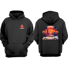 The Wert Unisex Palmiye Şehir ve Car Tasarım Ön Arka Baskılı Normal Kalıp Siyah Sweatshirt