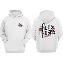The Wert Unisex Guns Roses Tasarım Ön Arka Baskılı Normal Kalıp Beyaz Sweatshirt