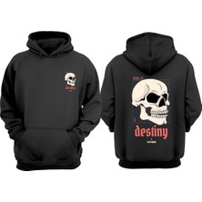 The Wert Unisex Destiny Skull Tasarım Ön Arka Baskılı Normal Kalıp Siyah Sweatshirt