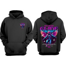 The Wert Unisex Galactic Glide Tasarım Ön Arka Baskılı Normal Kalıp Siyah Sweatshirt