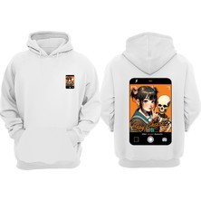 The Wert Unisex Cartoon Graphic Tasarım Ön Arka Baskılı Normal Kalıp Beyaz Sweatshirt