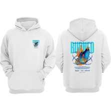 The Wert Unisex Yanan Kelebek Tasarım Ön Arka Baskılı Normal Kalıp Beyaz Sweatshirt