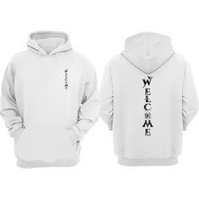 The Wert Unisex Welcome Kuş Tasarım Ön Arka Baskılı Normal Kalıp Beyaz Sweatshirt