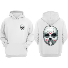 The Wert Unisex Jason Voorhees Golf 13 Cuma Tasarım Ön Arka Baskılı Normal Kalıp Beyaz Sweatshirt
