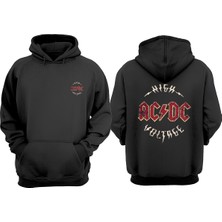 The Wert Unisex Hıgh Voltage Ac Dc Tasarım Ön Arka Baskılı Normal Kalıp Siyah Sweatshirt