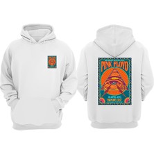The Wert Unisex Fıılmore East Pınk Floyd Tasarım Ön Arka Baskılı Normal Kalıp Beyaz Sweatshirt