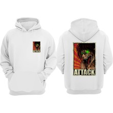 The Wert Unisex Attack On Titan Tasarım Ön Arka Baskılı Normal Kalıp Beyaz Sweatshirt