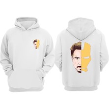 The Wert Unisex Demir Adam Face Tasarım Ön Arka Baskılı Normal Kalıp Beyaz Sweatshirt