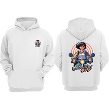 The Wert Unisex Good Day Tasarım Ön Arka Baskılı Normal Kalıp Beyaz Sweatshirt