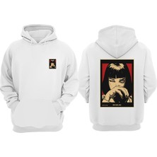 The Wert Unisex Mıa Wallace Tasarım Ön Arka Baskılı Normal Kalıp Beyaz Sweatshirt