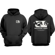 The Wert Unisex Nostalgıc Vıbes Tasarım Ön Arka Baskılı Normal Kalıp Siyah Sweatshirt