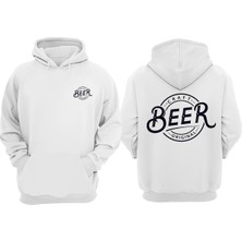 The Wert Unisex Beer Orıgınal Tasarım Ön Arka Baskılı Normal Kalıp Beyaz Sweatshirt