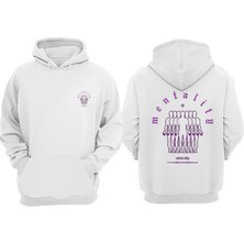 The Wert Unisex Mentalite Tasarım Ön Arka Baskılı Normal Kalıp Beyaz Sweatshirt