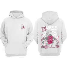 The Wert Unisex Chase Gans Never Stop Tasarım Ön Arka Baskılı Normal Kalıp Beyaz Sweatshirt