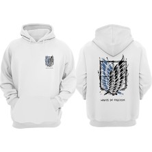 The Wert Unisex Atack On Titan Tasarım Ön Arka Baskılı Normal Kalıp Beyaz Sweatshirt