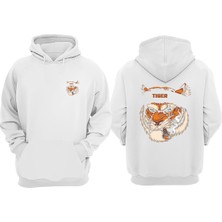 The Wert Unisex Tiger Puro Tasarım Ön Arka Baskılı Normal Kalıp Beyaz Sweatshirt