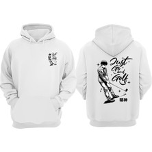 The Wert Unisex Just Go And Golf Tasarım Ön Arka Baskılı Normal Kalıp Beyaz Sweatshirt