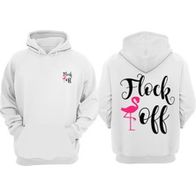 The Wert Unisex Flock Off Tasarım Ön Arka Baskılı Normal Kalıp Beyaz Sweatshirt