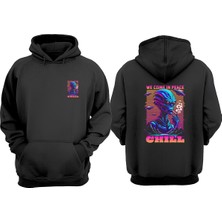 The Wert Unisex Chill Design Template Tasarım Ön Arka Baskılı Normal Kalıp Siyah Sweatshirt