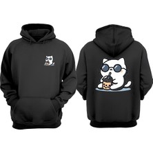 The Wert Unisex Cool Cat Tasarım Ön Arka Baskılı Normal Kalıp Siyah Sweatshirt