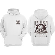 The Wert Unisex Living The Dream Tasarım Ön Arka Baskılı Normal Kalıp Beyaz Sweatshirt