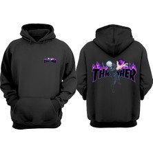 The Wert Unisex Go Jo Mor Top Tasarım Ön Arka Baskılı Normal Kalıp Siyah Sweatshirt