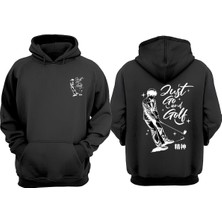 The Wert Unisex Just Go And Golf Tasarım Ön Arka Baskılı Normal Kalıp Siyah Sweatshirt