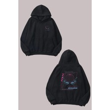 The Wert Unisex The Future Starts Now Tasarım Ön Arka Baskılı Normal Kalıp Siyah Sweatshirt