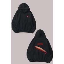 The Wert Unisex Red Zeppelin Tasarım Ön Arka Baskılı Normal Kalıp Siyah Sweatshirt
