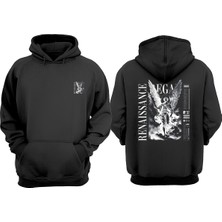 The Wert Unisex Regal Renaissance Tasarım Ön Arka Baskılı Normal Kalıp Siyah Sweatshirt