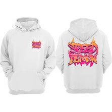 The Wert Unisex Speed Demon Tasarım Ön Arka Baskılı Normal Kalıp Beyaz Sweatshirt