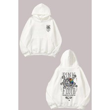 The Wert Unisex Pink Floyd Dişliler Tasarım Ön Arka Baskılı Normal Kalıp Beyaz Sweatshirt