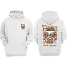 The Wert Unisex The Phoenix Rises Tasarım Ön Arka Baskılı Normal Kalıp Beyaz Sweatshirt