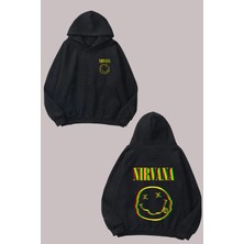 The Wert Unisex Nirvana Exe Face Tasarım Ön Arka Baskılı Normal Kalıp Siyah Sweatshirt
