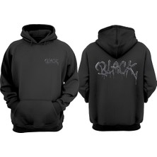 The Wert Unisex Black Su Cizim Tasarım Ön Arka Baskılı Normal Kalıp Siyah Sweatshirt