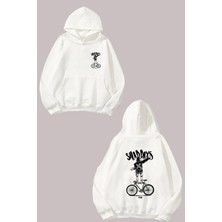 The Wert Unisex Saladdays Bike Tasarım Ön Arka Baskılı Normal Kalıp Beyaz Sweatshirt