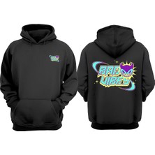 The Wert Unisex Bad Vibes Tasarım Ön Arka Baskılı Normal Kalıp Siyah Sweatshirt