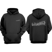 The Wert Unisex Change Tasarım Ön Arka Baskılı Normal Kalıp Siyah Sweatshirt