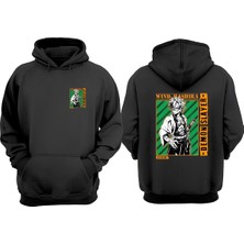 The Wert Unisex Demon Slayer Wind Hasıra Tasarım Ön Arka Baskılı Normal Kalıp Siyah Sweatshirt