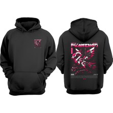 The Wert Unisex Flamingo Future Robot Pink Bird Tasarım Ön Arka Baskılı Normal Kalıp Siyah Sweatshirt